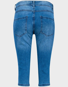 Ladies Light Blue Denim Organic Cotton Med Waist Cropped Stretchy Jeans