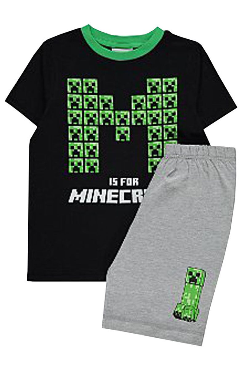 Boys Minecraft Creeper Gaming Shortsleeve T-Shirt Shorts Pyjamas