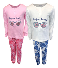 Load image into Gallery viewer, Girls White Pink Floral Paris Boutique Paris Print Boxed Pyjamas