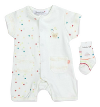 Load image into Gallery viewer, Baby Boys Girls Babaluno Cream Multi Star 2 Piece Cotton Romper and Socks Sets