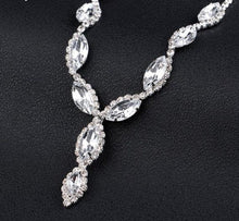 Load image into Gallery viewer, Clear Crystal Leaf V-shape Necklace & Tassel Drop Earrings