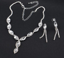 Load image into Gallery viewer, Clear Crystal Leaf V-shape Necklace & Tassel Drop Earrings