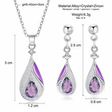 Load image into Gallery viewer, Purple Water Drop Crystal Silver Earring & Necklace set