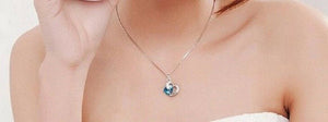Ladies Heart Shaped Blue Crystal Rhinestone Pendant Silver Necklace