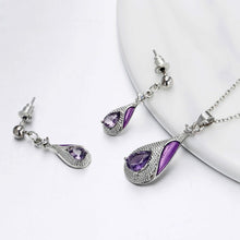 Load image into Gallery viewer, Purple Water Drop Crystal Silver Earring &amp; Necklace set
