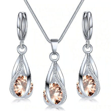 Load image into Gallery viewer, Silver Twirl Ball Water Drop Crystal Earrings & Necklace Set