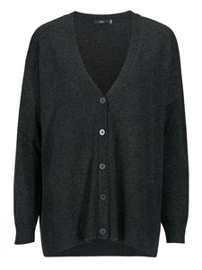 Dark-Grey Relaxed Knit Wool Blend V Neck Cardigan