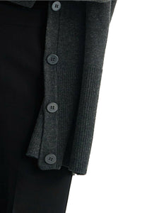 Dark-Grey Relaxed Knit Wool Blend V Neck Cardigan