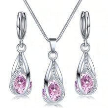 Load image into Gallery viewer, Silver Twirl Ball Water Drop Crystal Earrings &amp; Necklace Set
