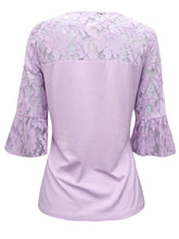 Load image into Gallery viewer, Lilac Floral Lace Insert Flare 3/4 length Sleeves