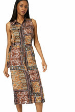 Load image into Gallery viewer, Brown Multi Belted Abstract Print Dress