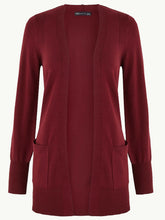Load image into Gallery viewer, Ladies Burgundy Open Front Patch Pocket Longline Cardigan
