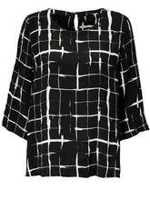 Load image into Gallery viewer, Black Grid 3/4 Sleeve Woven Blouse Scoop Neck