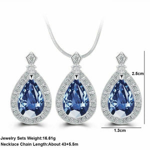 Blue Waterdrop Crystal Necklace Earring & Pendant