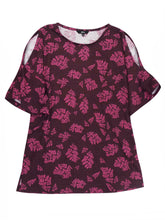 Load image into Gallery viewer, Berry Rib Textured Stretchy Cold Shoulder Blouse
