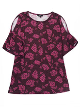 Load image into Gallery viewer, Berry Rib Textured Stretchy Cold Shoulder Blouse