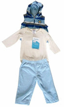 Load image into Gallery viewer, Blue & Cream Striped Hooded 3Piece Romper