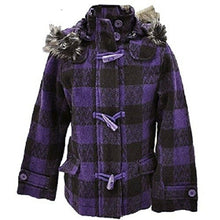 Load image into Gallery viewer, Black & Purple Furry Trim Detachable Hood Winter Coat