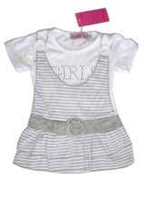 Load image into Gallery viewer, Grey & White Striped Short sleeve Top Dress & Leggings Set