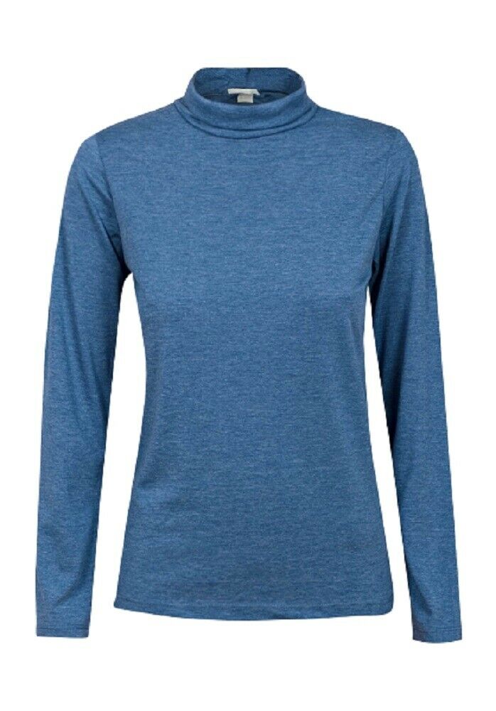 Teal Blue Turtle Roll Neck Stretchy Jersey Top