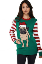 Load image into Gallery viewer, Unisex Green & Red Multi Bulldog Print Xmas Jumper