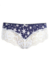 Load image into Gallery viewer, Blue Floral Print Wide Lace Trim Brazilian Knickers
