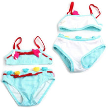 Load image into Gallery viewer, Girls Blue Multi Check Strappy Tankini Bikini Swimming Suit 2Pc Swimwear
