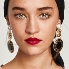 Load image into Gallery viewer, Big Two Tone Statement Metal Pearl Long Drop Dangling Earrings