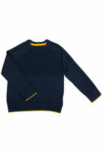 Load image into Gallery viewer, Boys Navy Ribbed Cotton Knitted Yellow Trim Jumper
