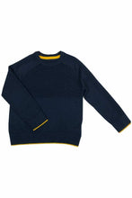 Load image into Gallery viewer, Boys Navy Ribbed Cotton Knitted Yellow Trim Jumper