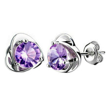 Load image into Gallery viewer, Sterling Silver Heart Purple Crystal Stud Earrings