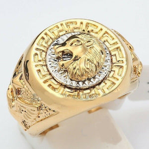 Mens Gold Filled Lion Head Medusa Great Wall Signet Rings
