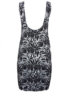 Black & White Multi Scoop Back Palm Print Dress