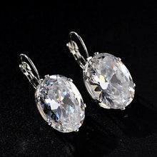 Load image into Gallery viewer, Ladies Silver Clear Crystal Big Oval Zircon Hoop Earrings