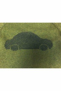 Boys Khaki Green Ribbed Cotton Knitted Car Jumper