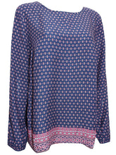 Load image into Gallery viewer, Navy Border Print Long Sleeve Patterned Tunic Top