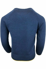 Load image into Gallery viewer, Boys Navy Ribbed Cotton Knitted Yellow Trim Jumper