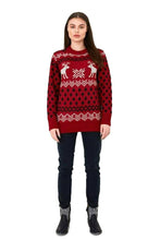 Load image into Gallery viewer, Red Reindeers and Snowflake Print Christmas Jumper