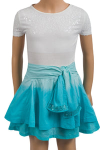 Girls Aqua Dyed Double-layered Back Belted Skirt