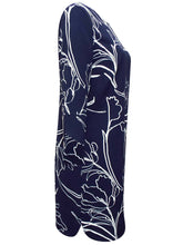 Load image into Gallery viewer, Ladies Navy & White Floral Print Keyhole Back 3/4 Sleeves Dress