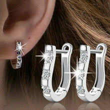 Load image into Gallery viewer, 925 Silver Small U Shaped Crystal Hoop Huggies Earrings
