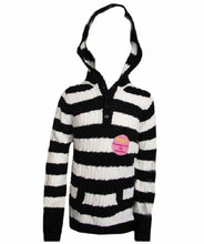 Load image into Gallery viewer, Girls Black & Cream Striped Hooded Jumper & Leg Set