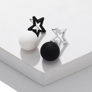 White & Black Geometric Pentagram Double Sided Earrings