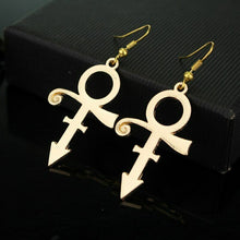 Load image into Gallery viewer, Prince RIP Memorial Symbol Gold Plated Hook Earrings