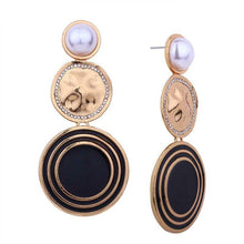 Load image into Gallery viewer, Big Two Tone Statement Metal Pearl Long Drop Dangling Earrings