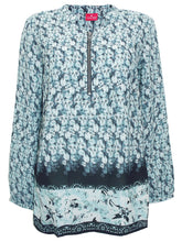 Load image into Gallery viewer, Blue Multi Border Print Zip Front Longsleeve Top