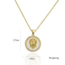 Load image into Gallery viewer, Unisex Gold Round Hairy Head Fashion Medallion White Enamel Pendant Necklace