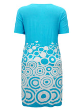 Load image into Gallery viewer, Sheego Blue & White Circle Border Print Dress
