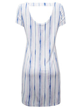 Load image into Gallery viewer, Ladies White & Blue Striped Cut-Out Back Jersey Dress
