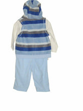 Load image into Gallery viewer, Blue & Cream Striped Hooded 3Piece Romper